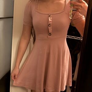 Pink Short Sleeve Button Dress